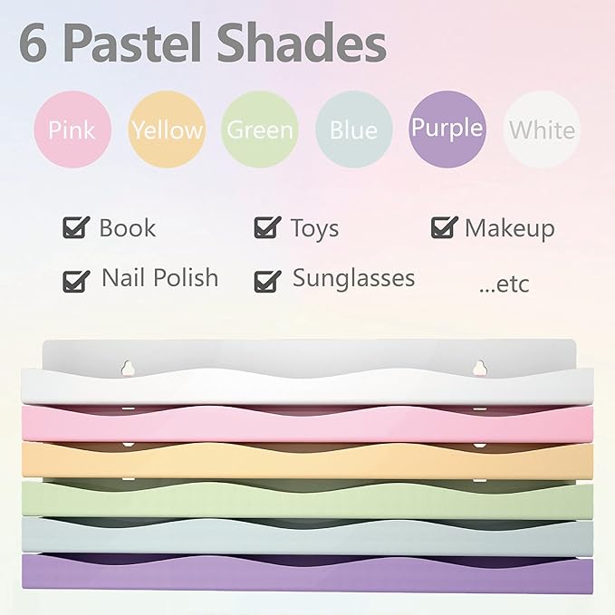 YMVV 6 Colors Nail Polish Wall Mounted Shelf,15 Inch Nail Polish Floating Shelves for 66-90 Bottles Multi-Purpose,Ideal Gift, Great Display for Salons Retailers,6 Pack