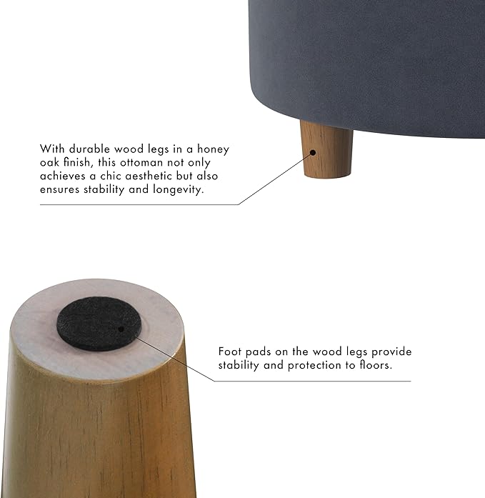 HomePop Home Decor | Button Tufted Velvet Round Storage Ottoman | Ottoman with Storage for Living Room & Bedroom, Steel Blue Velvet