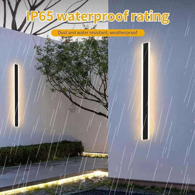Modern 39inch Outdoor Wall Light, 3000k/4500k/6000k 3 Color Change Black Exterior Light Fixtures Wall Mount, Ip65 Waterproof Modern Porch Lights Wall Sconce, Long Linear Outside Lighting Hard-Wired