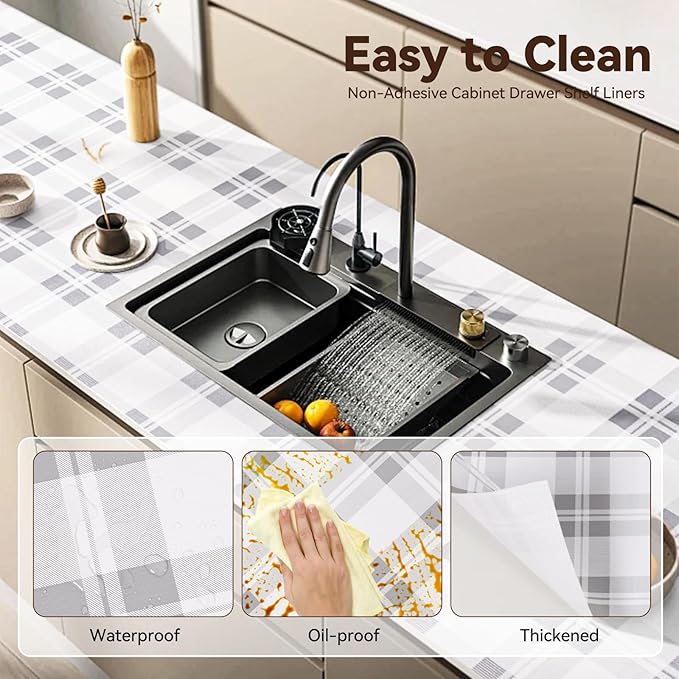Drawer Shelf Liner for Kitchen Cabinets, Non Adhesive Slip Resistant Shelf Paper Easy to Clean, Strong Grip Thickened Waterproof Washable Mats for Pantry Shelves Cupboard Dresser(Grey, 12 in x 10 FT)