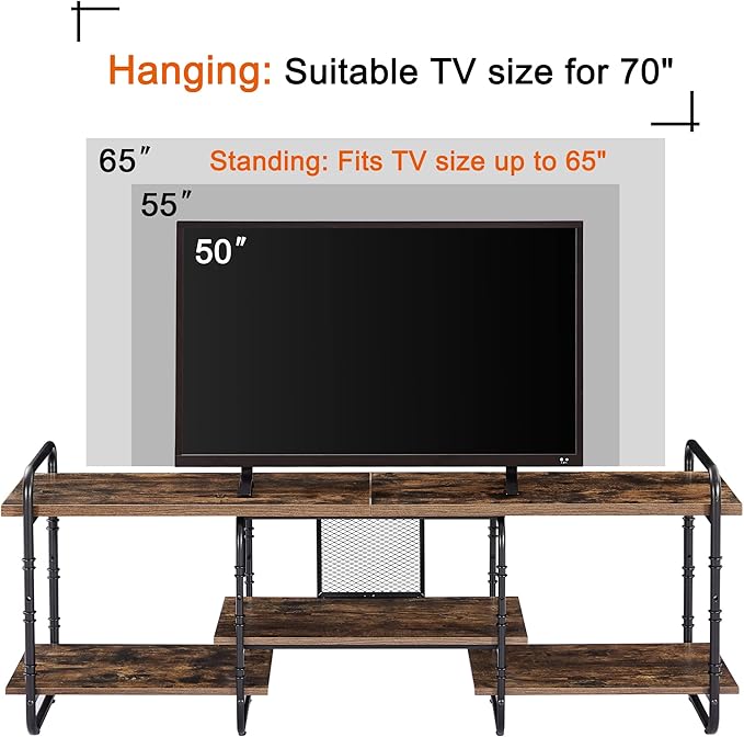 VECELO TV Stands up to 65 Inch,Entertainment Center/Media Console Table with Adjustable Storage Shelves for Living Room/Bedroom,