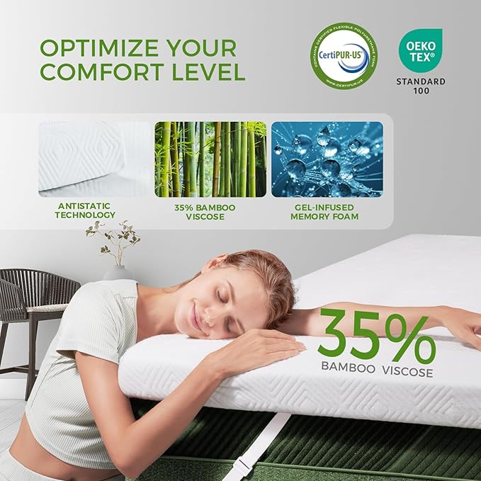 BedsPick King Mattress Topper, 3 Inch Cooling Gel Memory Foam Mattress Topper - Soft Bamboo Cover, Pressure Relief, CertiPUR-US Certified