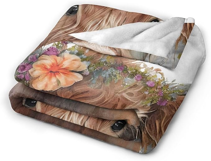 Highland Cow Blanket Soft Cozy Cattle Fleece Plush Throw Blanket Warm Lightweight Cute Farm Animal Stuff Decor Flannel Blanket Gifts for Girls Boys Lovers Adults Women Men Bed Travel 50"x60"