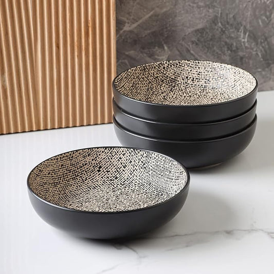 Stone Lain Stoneware Dish Set, 4 Bowls, Sophie - Brown and Black