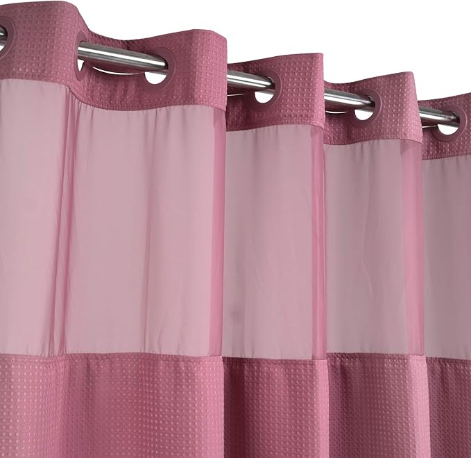 River Dream Heavyweight No Hooks Required Dotted Waffle Weave Shower Curtain with Snap in Liner - 71W x 74H,Hotel Grade,Spa Like Bath Curtain,Pale Mauve