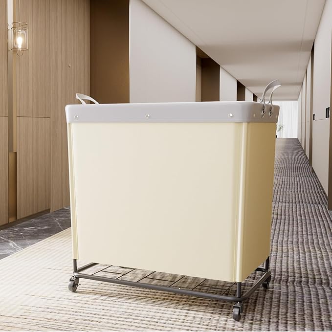 Lifewit 330L Laundry Basket with Wheels, Large Heavy Duty Commercial Rolling Laundry Hamper with Handles, Tall Steel Frame Laundry Cart for Laundry Room Bedroom Hotel Home Dorm, White