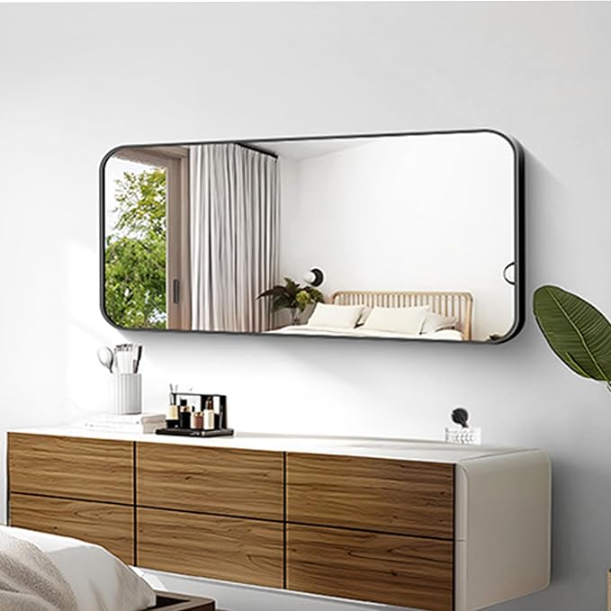 KOCUUY Black Bathroom Vanity Mirror, 24 x 48 inch Metal Frame Mirror with Rounded Corner, Rectangle Design of Upgraded Shatterproof Glass for Bathroom, Bedroom, Living Room, Entryway