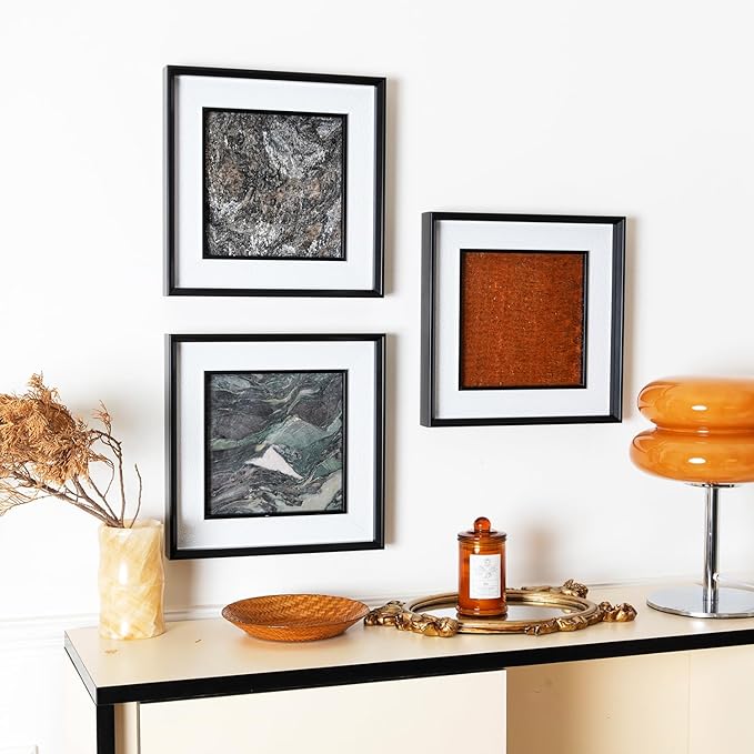 Natural Marble Decorative Wall Art Home Decor for Bedroom Hand Made Abstract Lithographic Painting Living Room Aesthetic for Classroom Farmhouse Heavy Texture Picture Frames 10x10 inch Rural Green