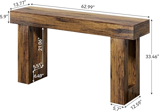 LITTLE TREE 63-Inch Long Console Tables for Entryway, Large Sofa Table Behind Couch, Wooden Entry Foyer Hallway Table, Industrial Console Sofa Tables for Living Room, Rustic Brown