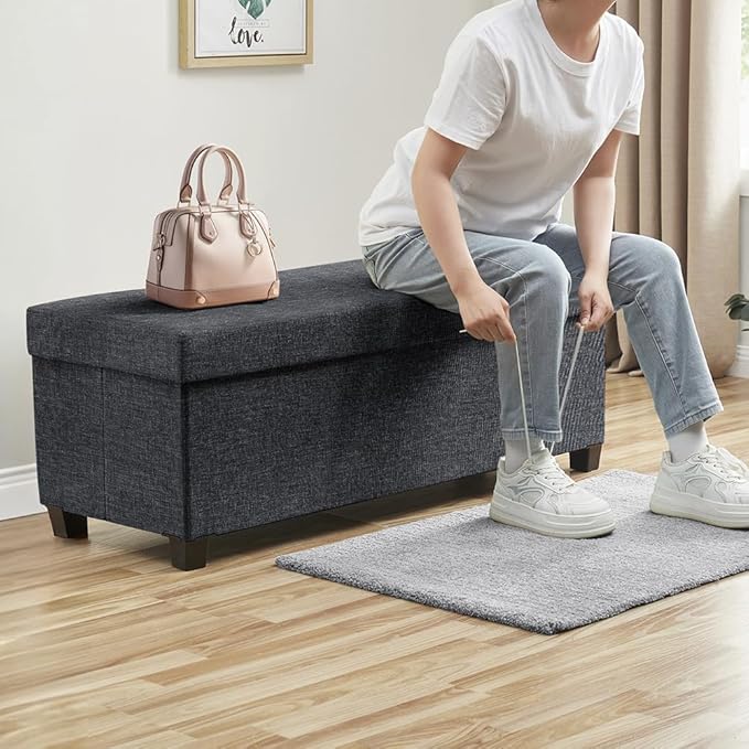 Ornavo Home 43 Inch Storage Ottoman, Large Storage Bench, Ottoman with Storage with Legs, Foot Rest Stool, Bedroom Bench - Black