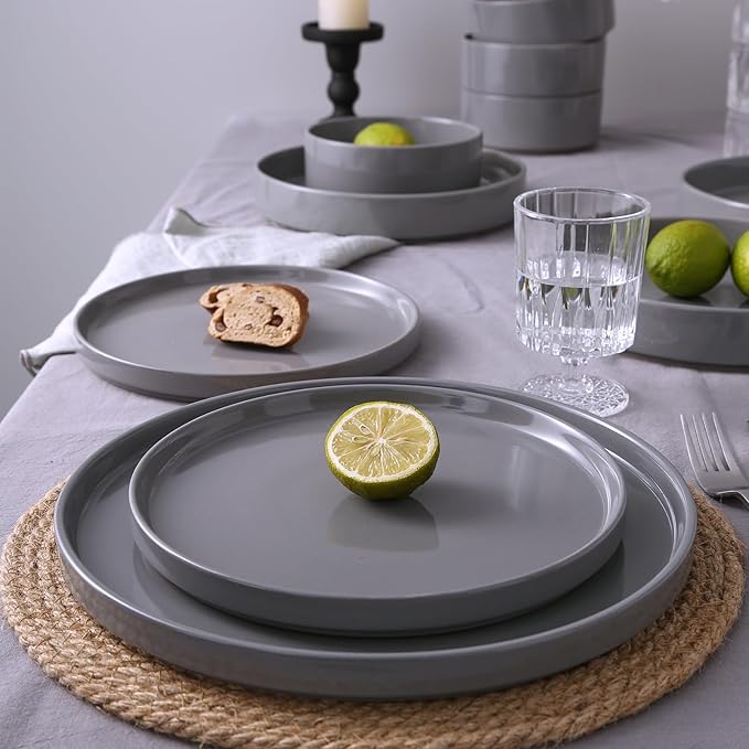 Famiware Nebula Plates and Bowls Set, 24 Pieces Dinnerware Sets, Dishes Set for 8, Dark Gray