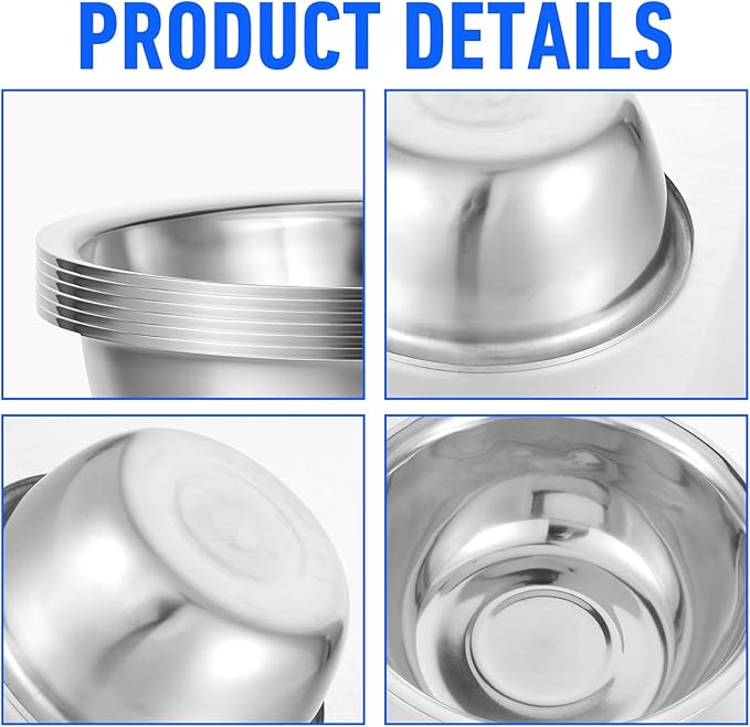 Set of 12 Stainless Steel Mixing Bowls, Nesting Metal Prep Salad Bowl Bulk Kitchen Large Reusable Baking Food Container for Hotel Restaurant Home Cooking, Silver(8.66 x 3 Inch)