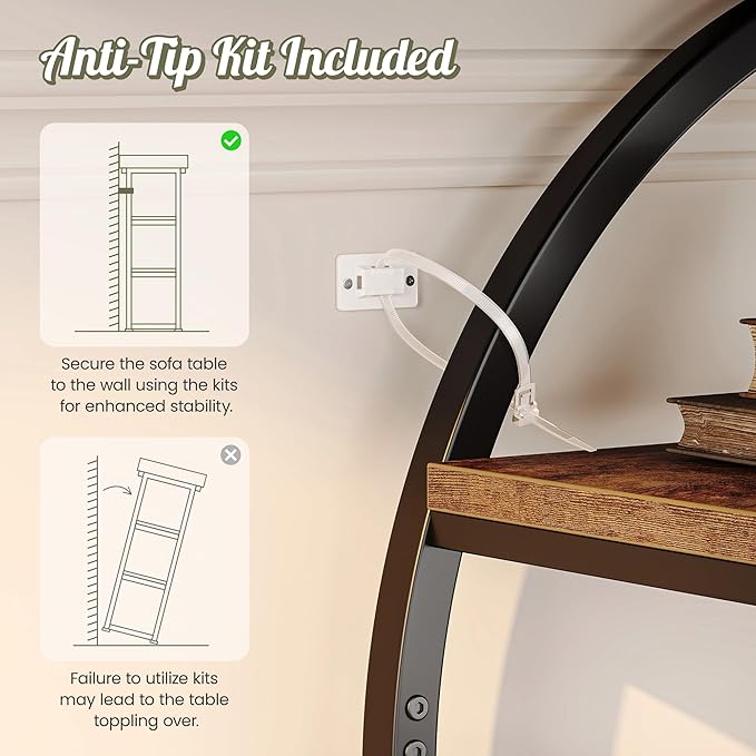 Huuger 41.3 Inch Entryway Table, Industrial Console Sofa Table with Storage, Accent Table with Shelves, for Entry, Hallway, Entrance, Foyer, O-Shaped Metal Frame, Rusitc Brown