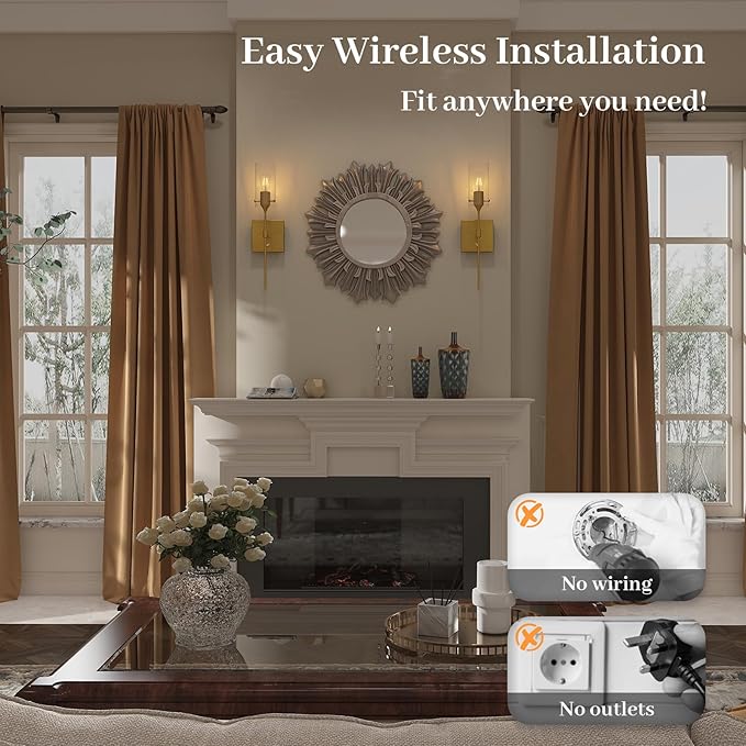 Battery Operated Wall Sconce with Remote Control, Dimmable Wall Mounted Light Set of Two Rechargeable, Brass Cordless Wall Lamp for Bedroom Bathroom Kitchen Vanity Mirror, Bulb Included