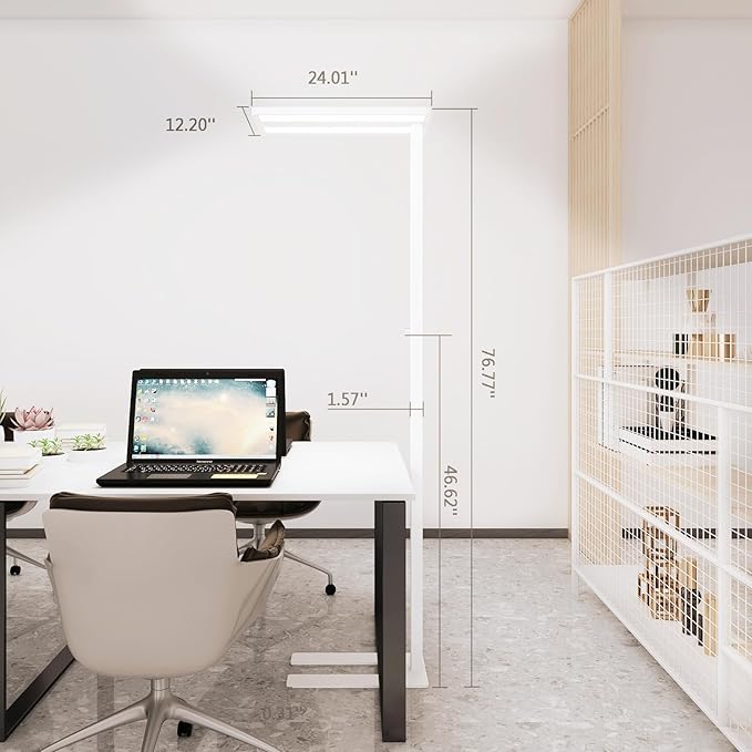 STERREN 76" Led Floor Lamp, 105W White Modern Free-Standing Lamp,11100LM Dimmable Eye-Care Tall Reading Lamp for Reading Study Room,Office,Meeting Room,4000K Natural Daylight