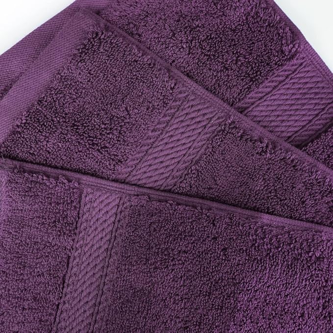 Superior Egyptian Cotton Pile Hand Towel Set of 4, Ultra Soft Luxury Towels, Thick Plush Essentials, Absorbent Heavyweight, Guest Bath, Hotel, Spa, Home Bathroom, Shower Basics, Plum
