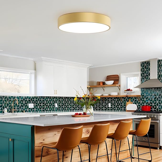 Large Gold Flush Mount Ceiling Light, 18 Inch Oversized Close to Lighting Fixtures, Minimalist Modern Style Round Lamp for Living Room, Bedroom, Kitchen Island (E12, 4-Light)