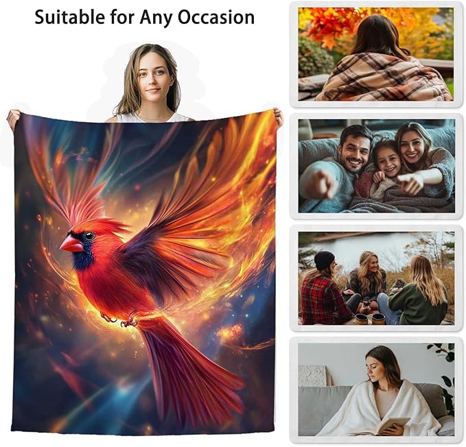 Cardinal Bird Blanket, Cardinal Gift for Women and Men, Soft Fleece Bird Blanket, Cozy Plush for Bedroom and Living Room Decor, 50x60 Inches