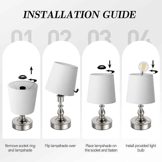 PARTPHONER Mini Cordless LED Table Lamp, 5200mAh Rechargeable Battery Operated Lamp, 3-Level Brightness, Touch Dimmable Desk Lamp, Bedside Night Light for Patio Camping Restaurant Home, Brushed Nickel
