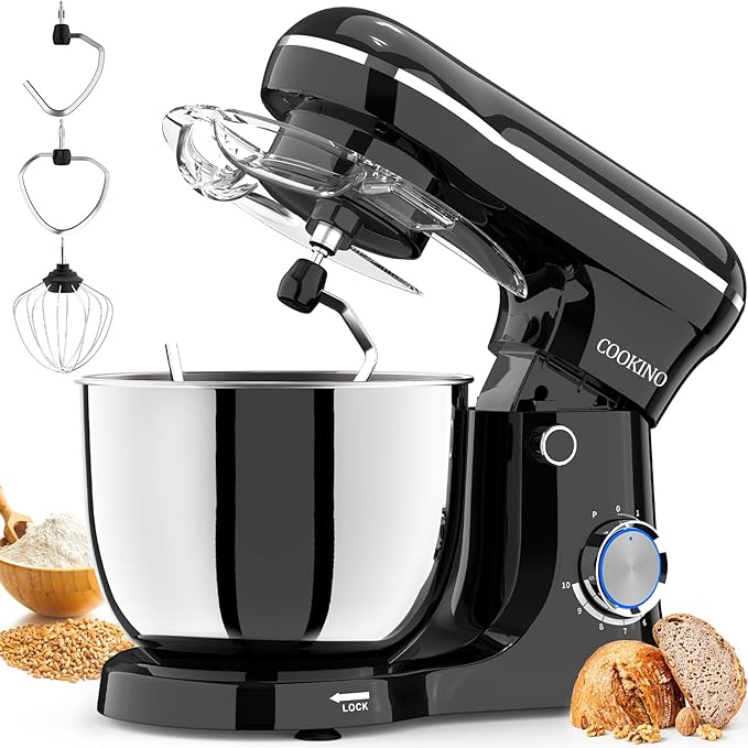 Electric Stand Mixer,10 Speeds Tilt-Head Food Mixer, 3-IN-1 Kitchen Mixer for Daily Cooks with Dishwasher-Safe 6QT Bowl,Dough Hook, Beater, Whisk (Onyx Black)
