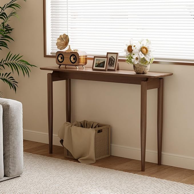 Wood Console Table Walnut Entryway Table, Thin Console Table, Sofa Tables for Living Room (47.2'')