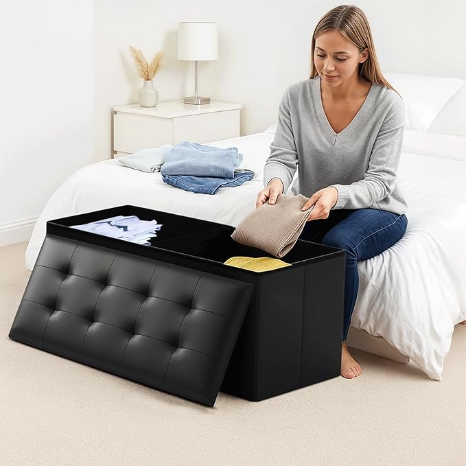 Storage Ottoman Bench, 43 Inch Ottoman Foot Rest, End of Bed Bench, Storage Chest, Load 700 lb, for Living Room, Bedroom, Entryway, Black
