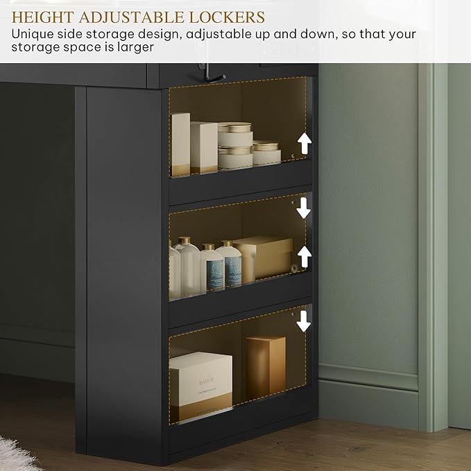 YITAHOME Vanity Desk with Mirror and Lights, Makeup Table with Charging Station, Large Vanity Set with 4 Drawers, Cute Makeup Desk with 6 Storage Shelves, Black