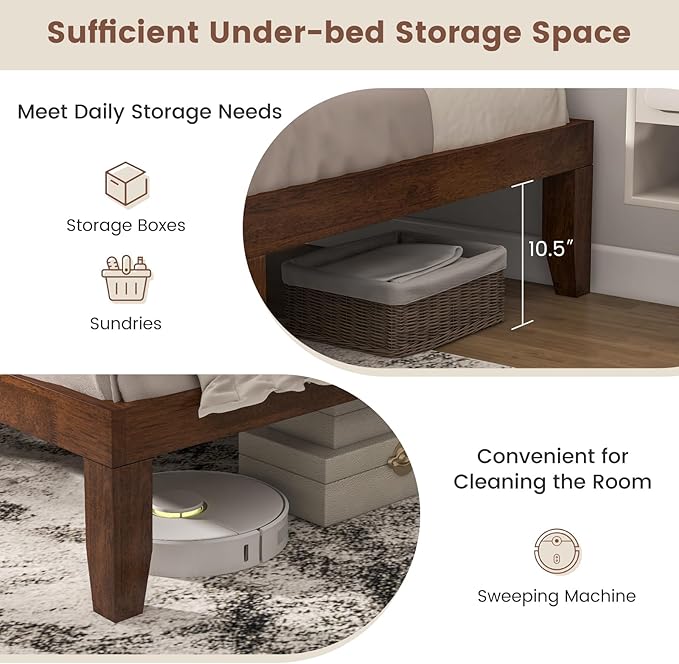 Giantex 14 Inch Twin Wood Platform Bed Frame, Minimalist Style Mattress Foundation with Solid Rubber Wood, Heavy Duty Slat Support, Without Headboard, Easy Assembly, No Box Spring Needed,Walnut