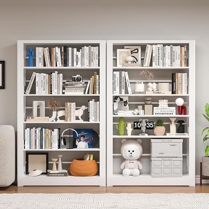 Heavy Duty 5-Tier Metal Bookshelf, Industrial Tall Book Shelf with Adjustable Shelves, 280lbs Shelf Capacity, Large Office Bookcase, Display Book Organizer for Living Room Bedroom Library -69”H, White