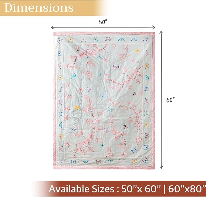 Maison d' Hermine Throw Blanket for Couch Lightweight Soft Warm Breathable Cotton Throw Blankets for Bed Girls Boys Women Men Gifts Sofa Travel Living Room Chair Bedding (60"x80", Blossoms in Spring)