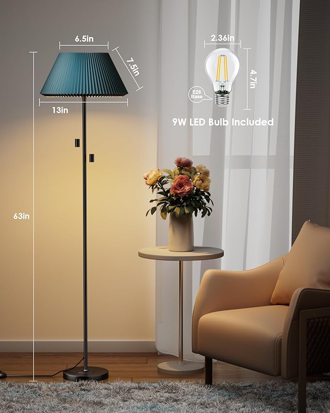 KFM Modern Floor Lamp, Tall Standing Lamp for Living Room Adjustable Lampshade with 3 Color Temperatures 9W LED Bulb Foot Switch Floor Lamps for Bedroom Office Corner Night