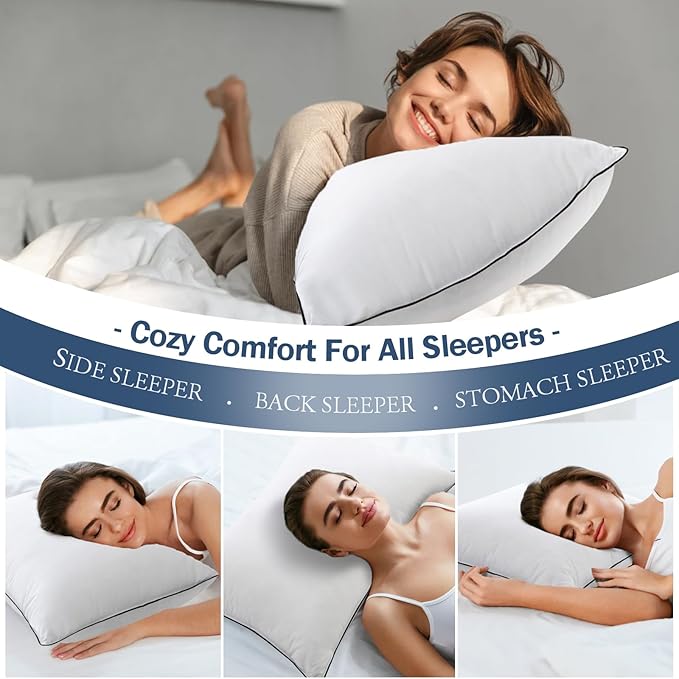 BPC Goose Feather Down Pillow King Size Set of 1, Luxury Hotel Bed Pillows, 100% Organic Cotton Cover, Soft Support Surround Fill Polyester, Medium Firm for Back, Stomach or Side Sleepers 20"x36"