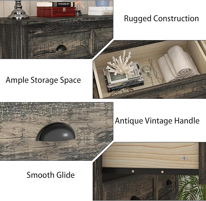 Wananlanen® Farmhouse Dresser for Bedroom, Wooden Tall Rustic Dresser for Bedroom, Hallway (Dark Oak, 8 Drawer)