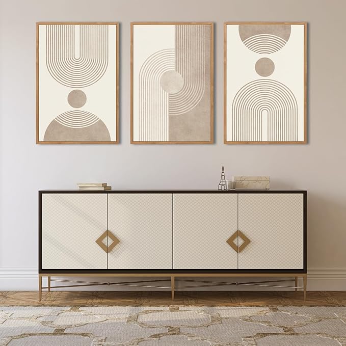 BINCUE Neutral Abstract Wall Art Beige Large Wall Decor Boho Mid Century Modern Artwork Art Print for Living Room Bedroom Office 24"x36" Set of 3 Gift