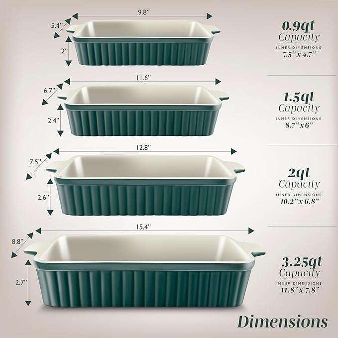 COOK WITH COLOR Casserole Dishes for Oven, Porcelain Baking Dishes, Ceramic Bakeware Sets of 4, Rectangular Pans Handles for Baking Cake Kitchen