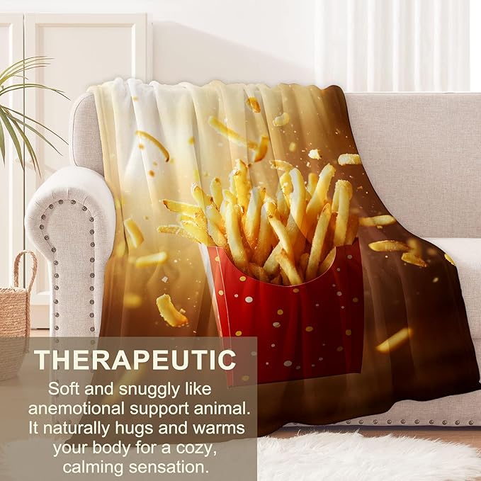 French Fry Blanket for Women Adults, Flannel French Fry Blankets Gifts, French Fry Throw Blanket for Sofa Bed Living Room Soft Warm Cozy French Fry Decor 50" x 40"