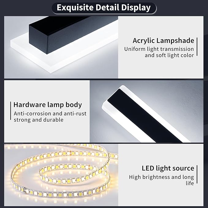 Mikeru 57inch Long Led Wall Light, 6000k Cool White Modern Outdoor Wall Light Ip65 Waterproof Black Acrylic Porch Exterior Lighting Fixtures, Exterior Wall Mount Lights for Garage Front Door