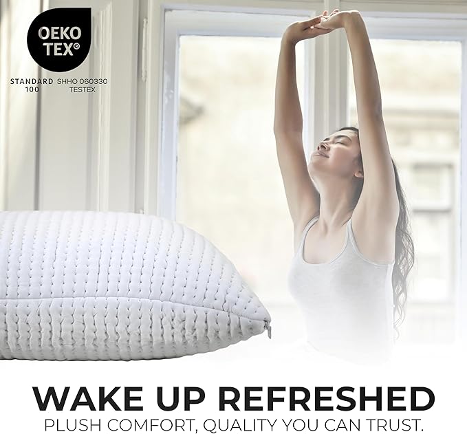 Memory Foam Pillow – Queen Size 28x18, Neck Supporting Pillow for Side, Back & Stomach Sleepers – Hypoallergenic, Plush, Supportive Bed Pillow – Washable Cover, Oeko-TEX Certified