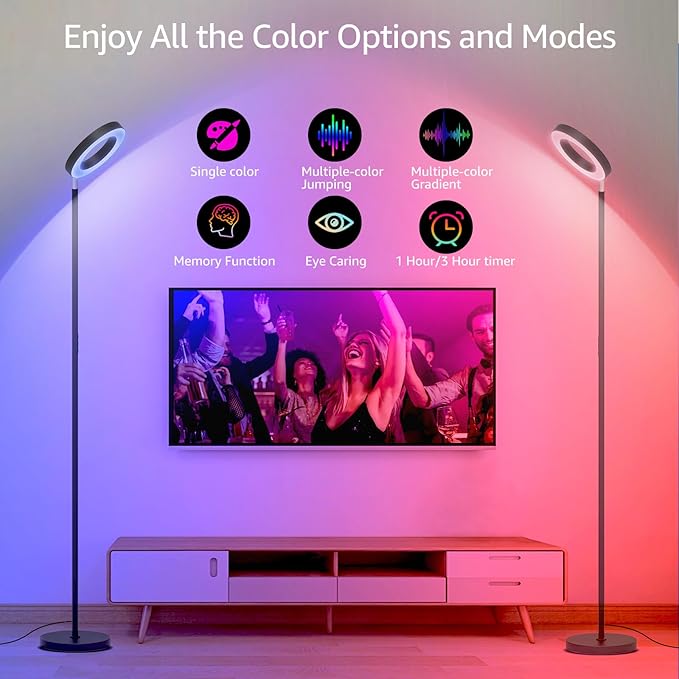 [2025 New]42W Dual-Sided Floor Lamp, RGB Color Changing LED Standing Lamp with Remote, Stepless Dimmabe Warm/Neutral/Cool Floor Light, Modern Torchiere Tall Lamps for Living Room Bedroom Gaming Party
