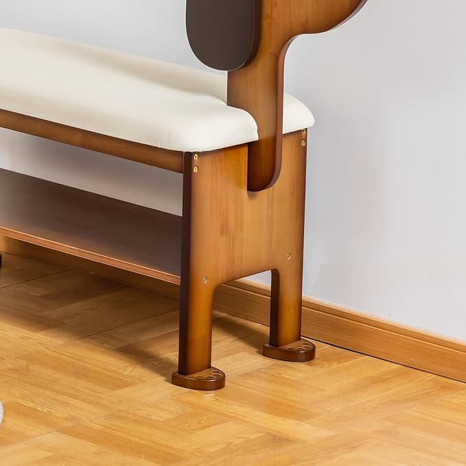 SOBIBO Shoe Bench with Cushion, 2-Tier Dog Entryway Bench Cute, Wood Shoe Rack Bench,19.69 inches