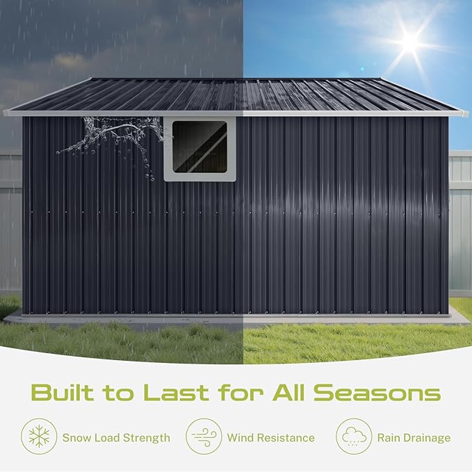 11x10.6 Ft Outdoor Storage Shed, Heavy-Duty Metal Shed with Windows & Secure Lockable Doors, Ideal Storage Shed for Outdoor, Patio, Garden, and Backyard, Black