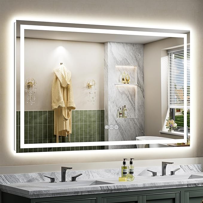 68"x38" LED Bathroom Mirror with Lights, Backlit & Front Lit, Lighted Wall Mirrors for Bathroom Vanity, Touch Screen Dimmable, Anti-Fog, Memory Function, HD Tempered Glass, Shatter-Proof, ETL Listed