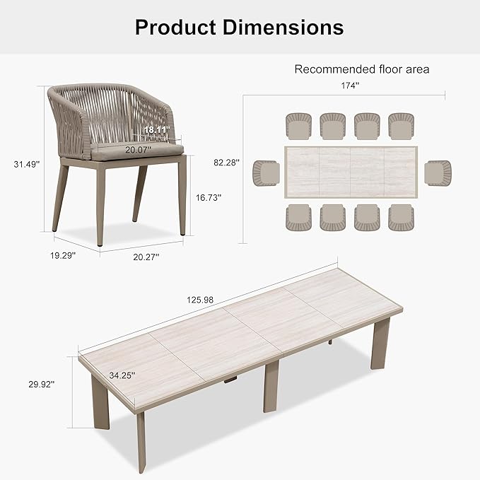 PURPLE LEAF 11 Pieces Outdoor Dining Set Patio Table and Chairs Set Aluminum Wicker Rattan Patio Furniture Set for Lawn Garden Backyard Champagne