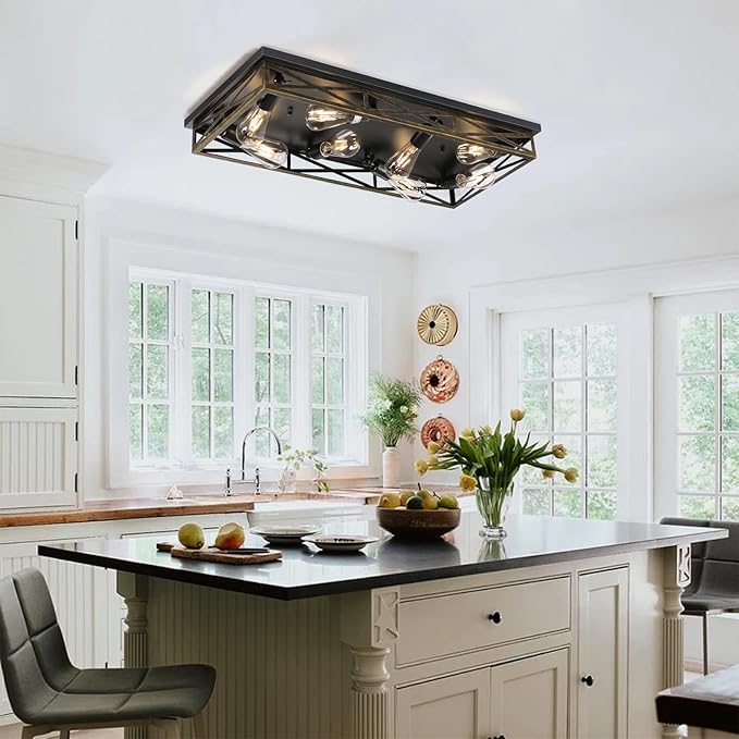 Rustic Flush Mount Ceiling Light Fixtures for Hallway, 8-Light Kitchen Light Fixtures,31" Industrial Metal Cage Ceiling Light for Farmhouse,Kitchen,Hallway E26 Base(1 Pack)