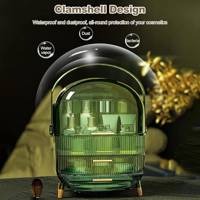 Ergocar Portable Retro Series Multi-Function Make Up Case Dustproof Cosmetic Storage Box, Skin Care Products Jewelry Organizer Finishing Box Bathroom Desktop - Retro Green