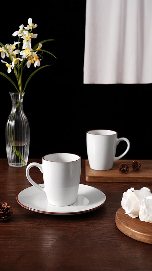 famiware Venus Coffee Mugs for 6, 14 oz Mug Set, Dringking Cup with Handle for Coffee, Tea, Cocoa, Milk, White