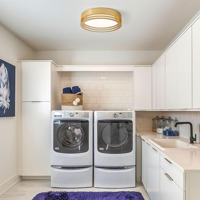 Dimmable Gold Flush Mount Ceiling Light, Modern Round LED Ceiling Lights Fixture, Kitchen Flushmount Light for Bedroom Hallway Laundry Room 2700 K-6000 K 5CCT