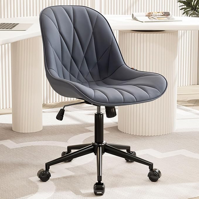 Rowill Modern Office Chair - Ergonomic Swivel Leather Desk Chair with Curved Backrest, Height Adjustable Rolling with Wheels, Perfect for Study Room & Office, Gray Purple