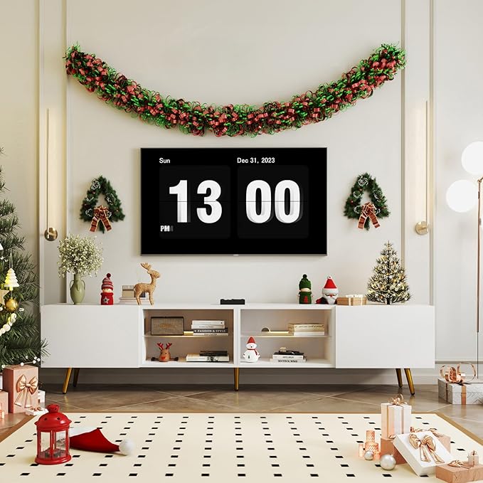 Bonzy Home 86" LED TV Stand, Modern Entertainment Center up to 75" 80" 85" TV, Television Console Table with Storage Cabinets for Living Room, White