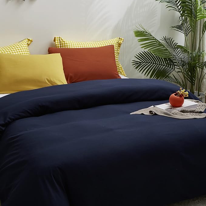 Luxlovery Navy Blue Comforter Set California King Dark Blue Bedding Comforter Set Soft Breathable Quilts Breathable Cozy Comforter with 1 Yellow+1 Caramel Pillowcase for King Bed